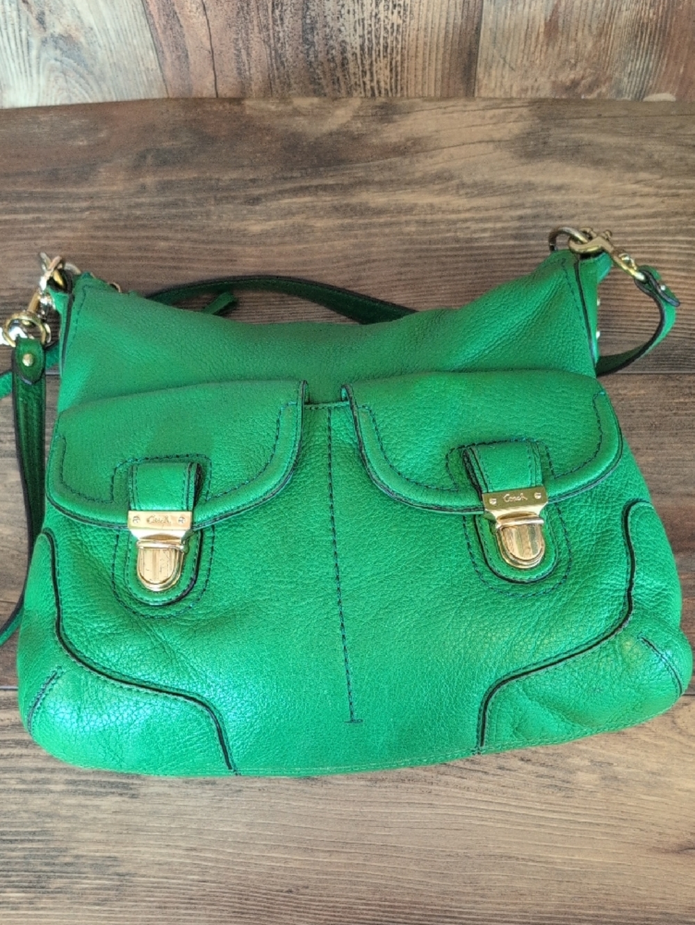 Coach Vintage Green Pebbled Leather Poppy Avery Hobo Crossbody Bag          M357 - Picture 3 of 16